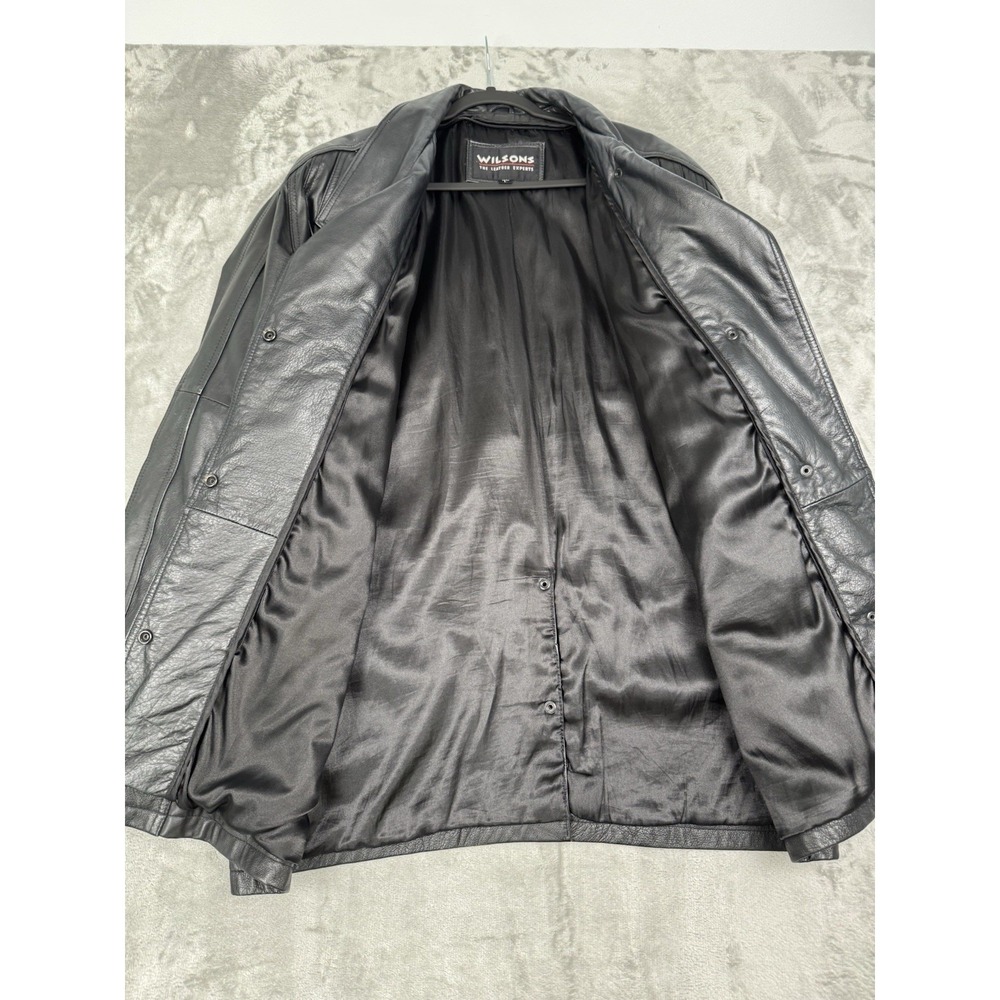 Vintage Wilsons Black Leather Jacket Mens Large L Field Overcoat 90s Y2K Read - Picture 3 of 11
